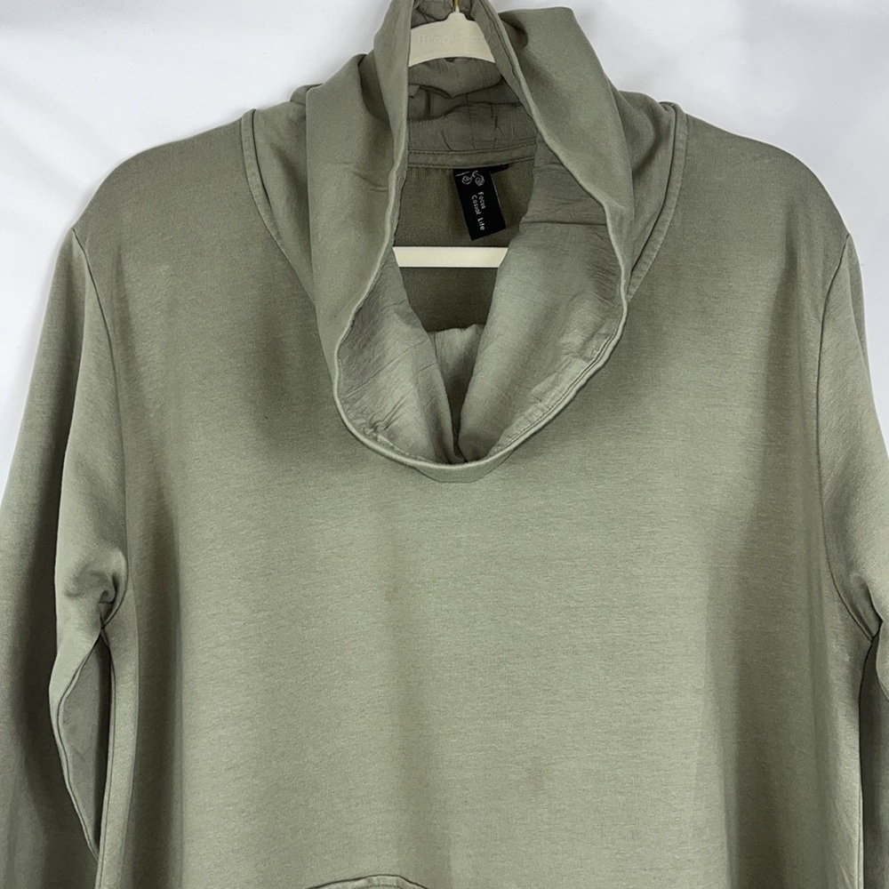 Focus Casual Life popover cowl neck kangaroo pocket long sleeve top Sz M Green - Picture 5 of 11